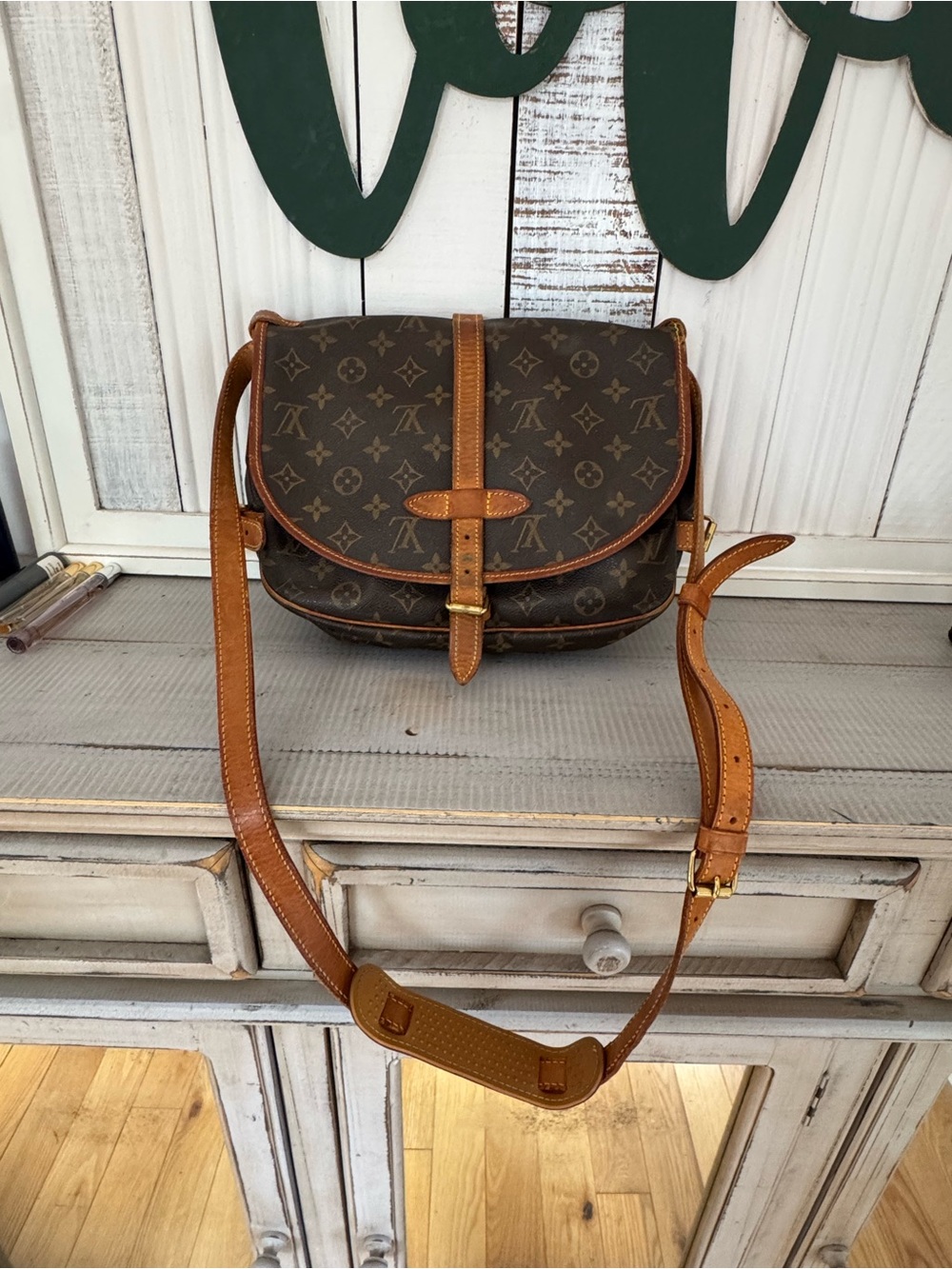 Louis Vuitton Brown Monogram Crossbody with Tan Leather Strap